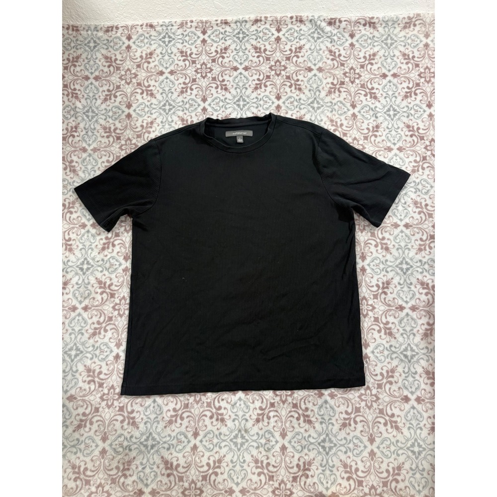 Croft & Barrow Mens Black Ribbed Short Sleeve Crew Neck Cotton Tee Shirt Large